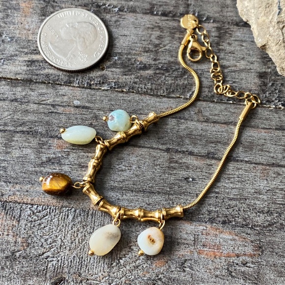 NEW Gold & Polished Stone Beaded Bracelet - Picture 7 of 7